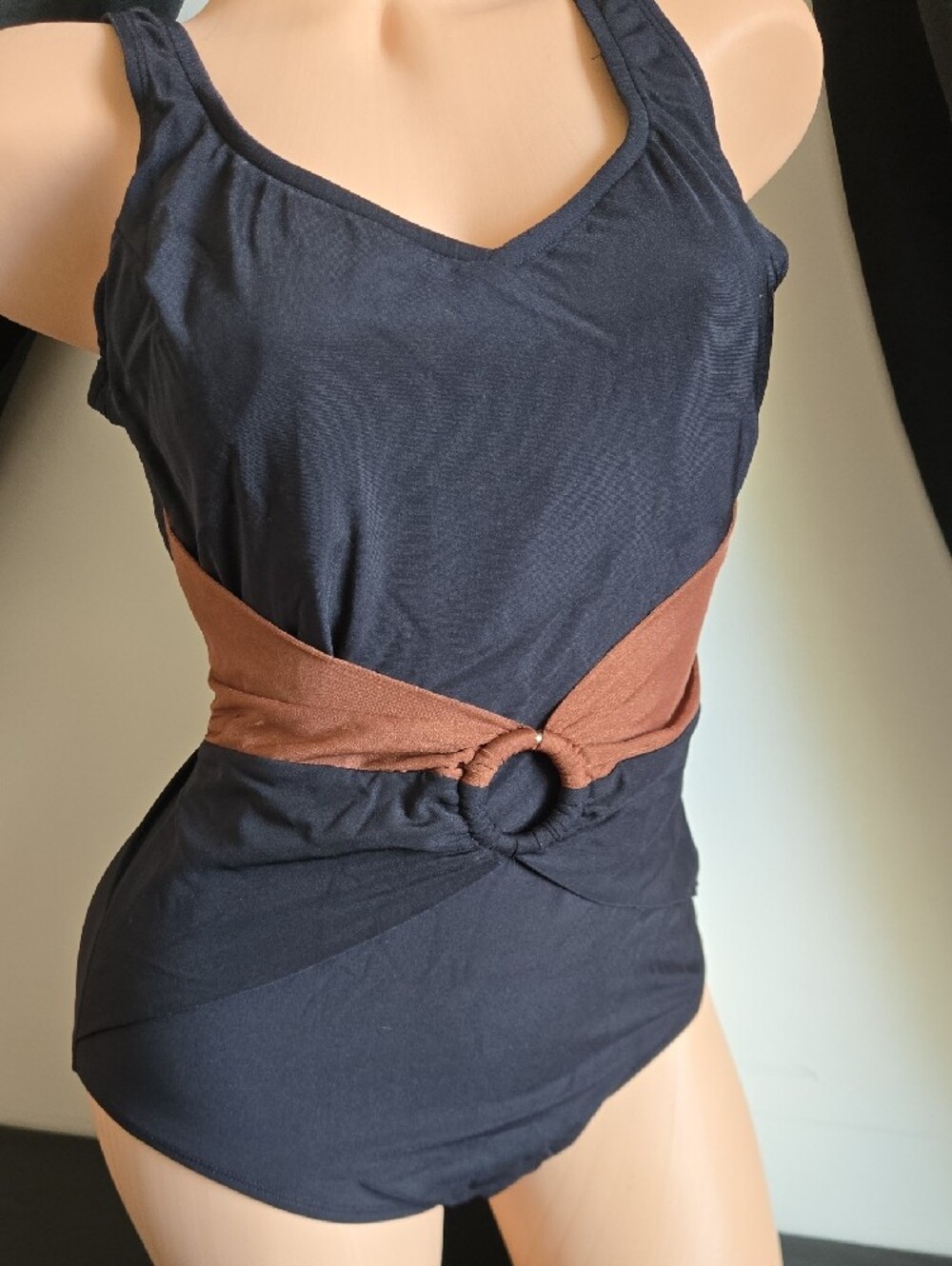 2  Black One-Piece Swimsuits with Rust Accent and Leopard Print - Picture 3 of 11